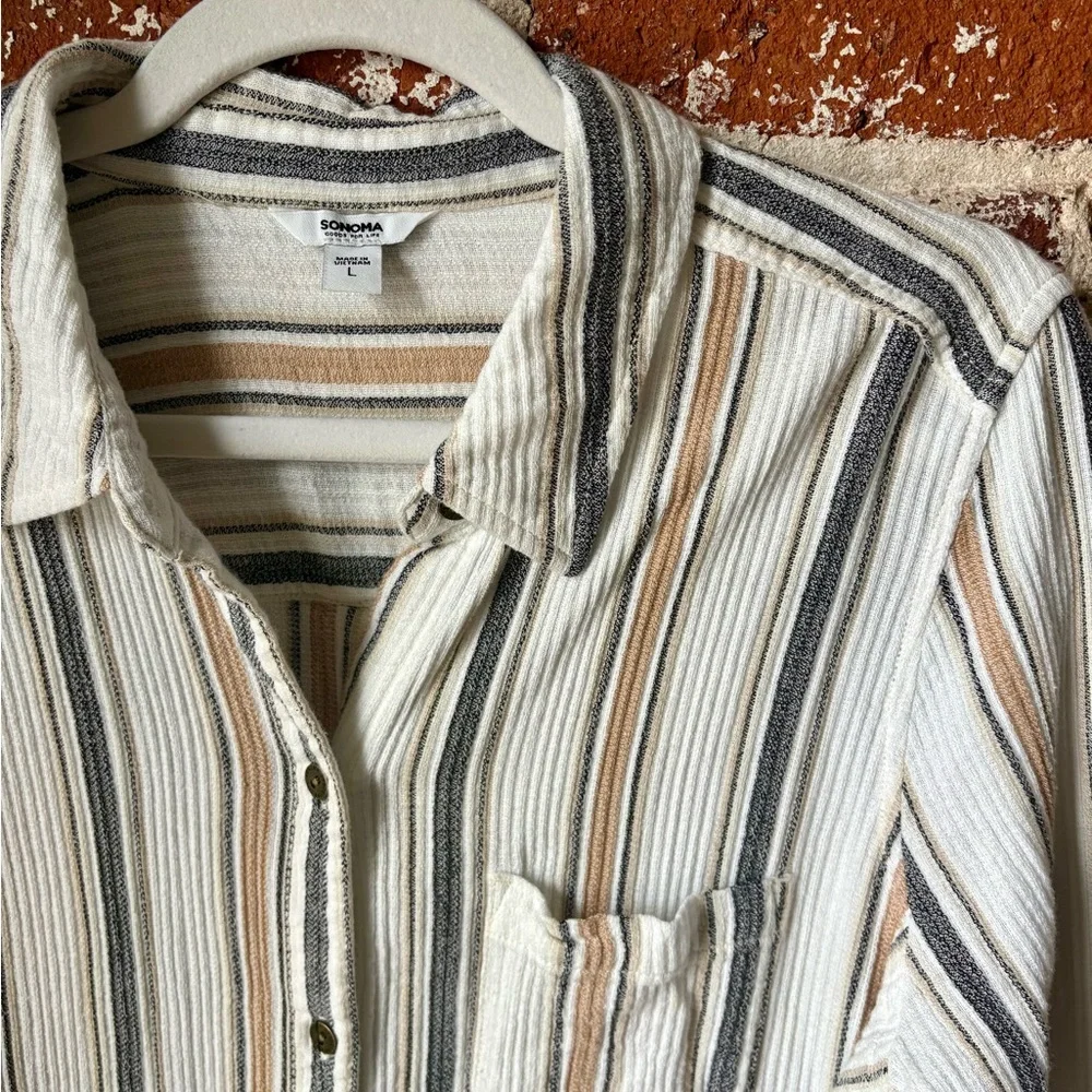 Sonoma Striped button down neutral blouse - Picture 8 of 8